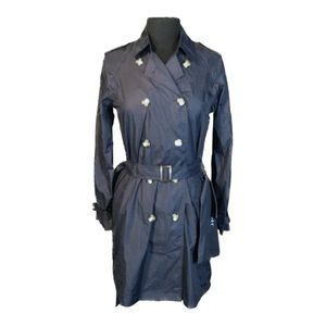 NWOT J. McLaughlin Packable Double Breasted Nylon Trench Navy Blue Sz S